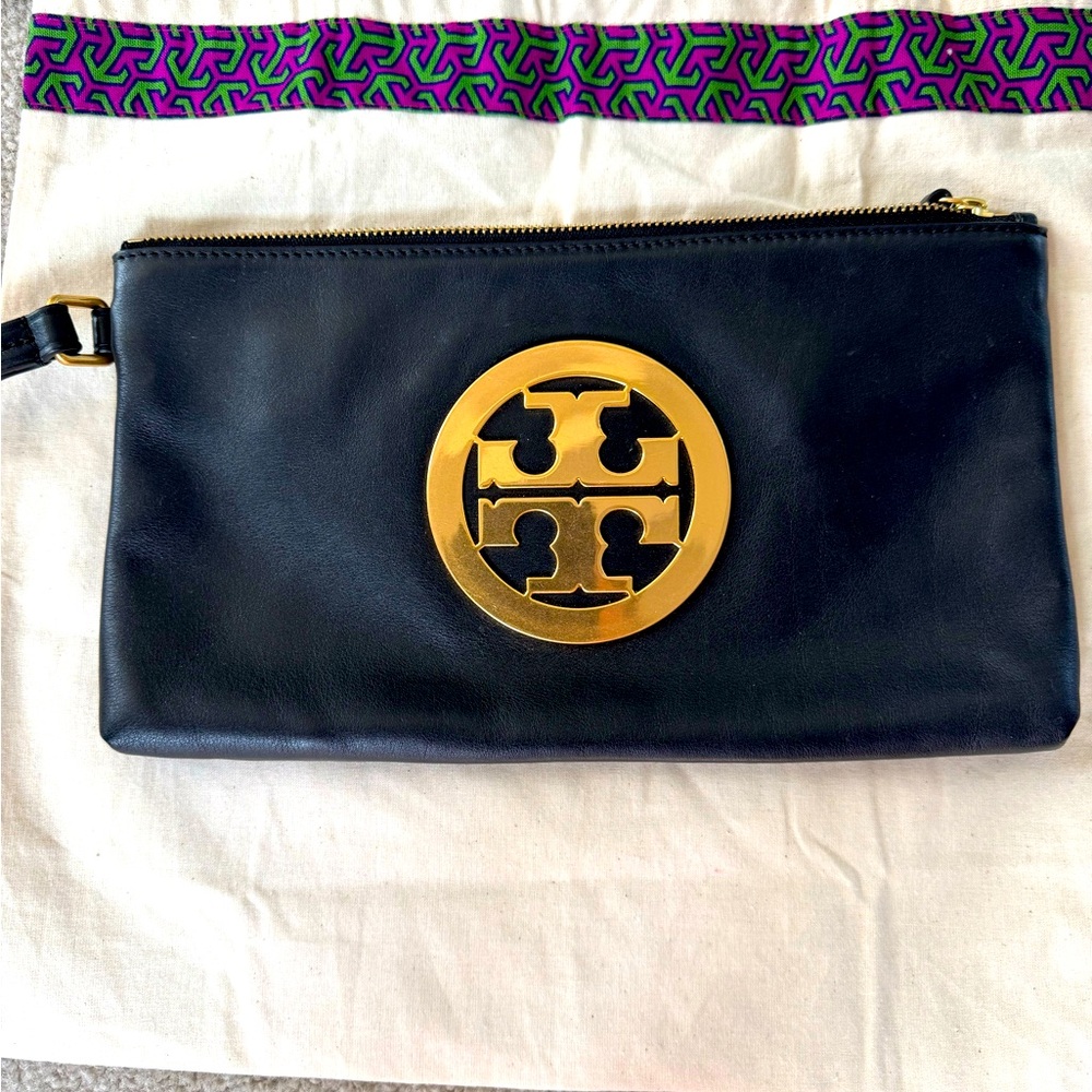 Like new Tory Burch black clutch with wristlet